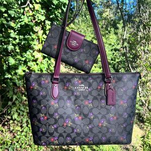 COACH Zip Tote & Matching Phone Wallet Limited Edition Country Floral Print